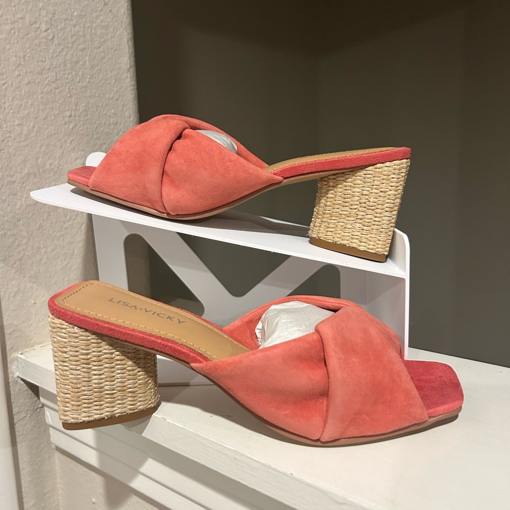 Lisa Vicky IMPRESS Platform Slide Sandals Women's 7 M Sunkissed Suede Block Heel